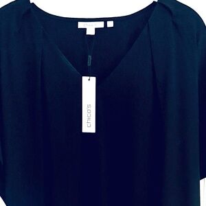 Chico's Classic Black Short Sleeve Top with pleats Size XL-4 NWT